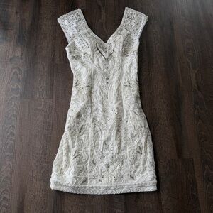 Sue Wong Nocturne Beaded Embroidered Cocktail Dress Ivory Formal Dress Size 6